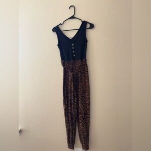 Derek Heart Black and Brown Animal Print Jumpsuit